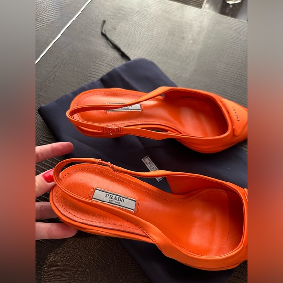 Prada Orange Logo-detailed Nylon Slingback Pumps Size US 8.5 EUR 39 Pre-Owned - Picture 16 of 16